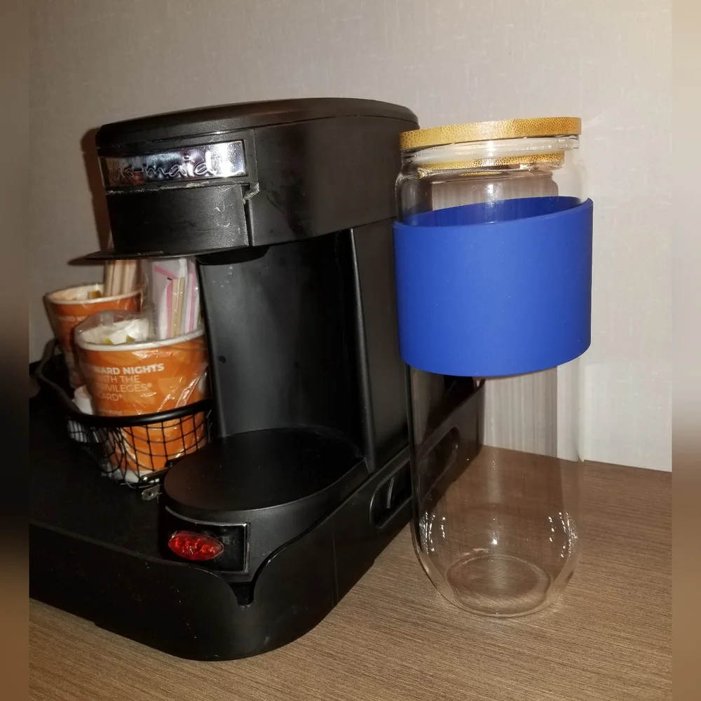 24oz Glass Tumbler With Silicone Sleeve And Bamboo Lid